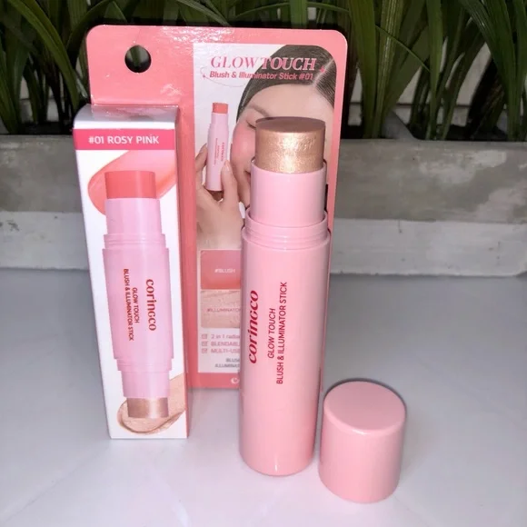 BNIB Coringco Kbeauty Glow Touch Blush & Illuminator Stick - Rosy Pink - Picture 3 of 12